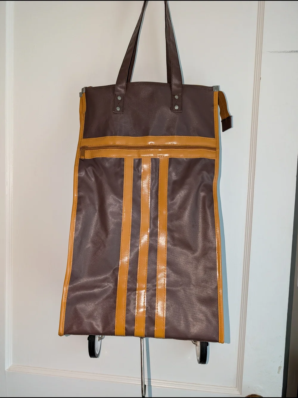 Vintage Brown & Tan Tote Bag with Wheels